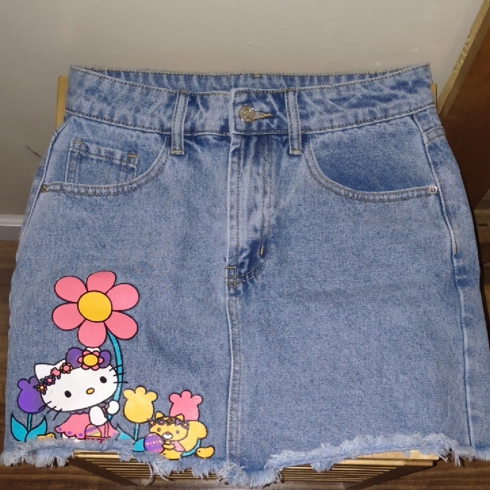 SHEIN x Hello Kitty Blue Denim Skirt